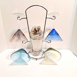 Hampton Forge Colored Glass Martini Bar Set Complete‎ New